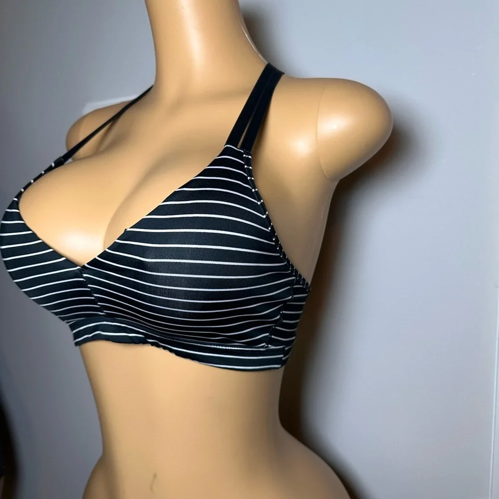 Victoria's Secret Black and White Striped Racerback Bra